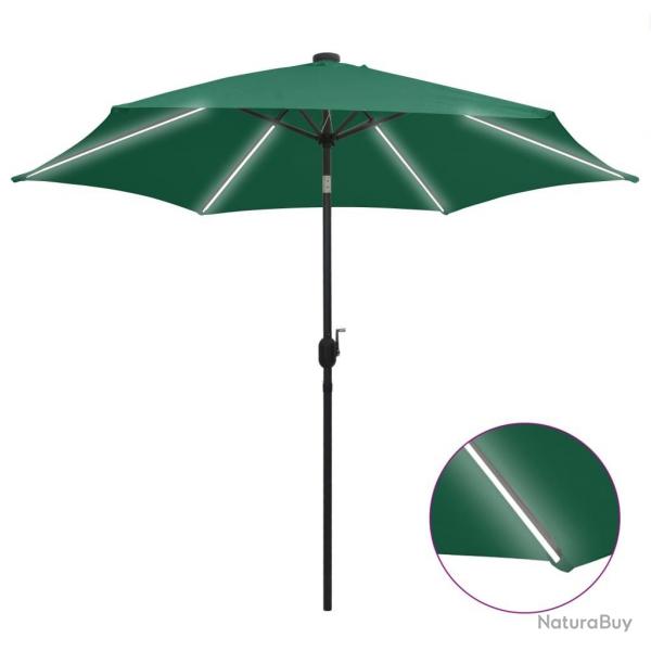 Parasol de jardin avec lumires LED et mt en aluminium vert