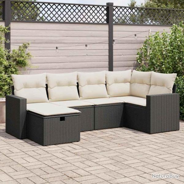Salon de jardin 6 pcs avec coussins noir rsine tresse