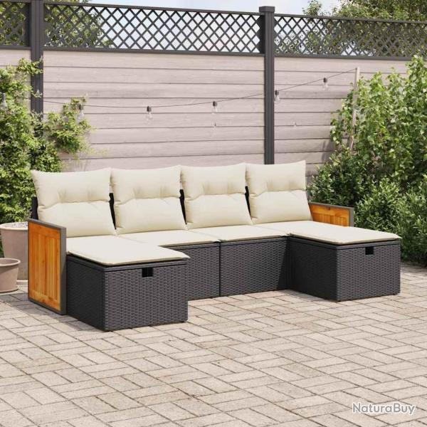 Salon de jardin 6 pcs avec coussins noir rsine tresse