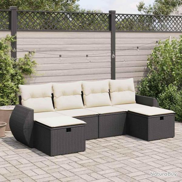 Salon de jardin 6 pcs avec coussins noir rsine tresse