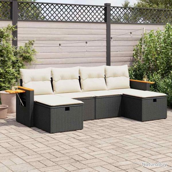 Salon de jardin 6 pcs avec coussins noir rsine tresse