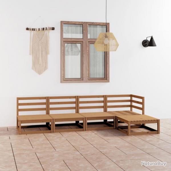 Salon de jardin 5 pcs marron miel bois de pin massif