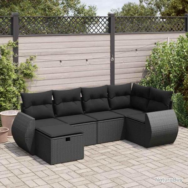 Salon de jardin 6 pcs avec coussins noir rsine tresse