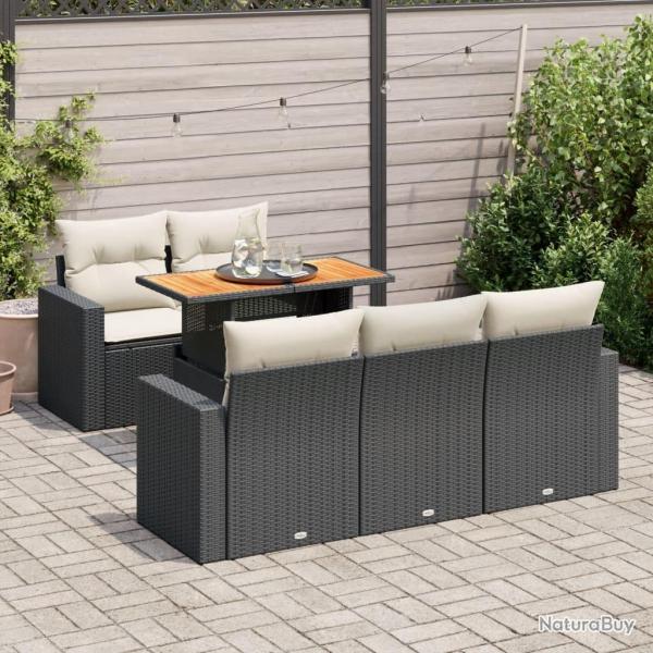 Salon de jardin 6 pcs avec coussins noir rsine tresse