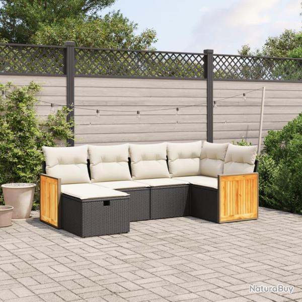 Salon de jardin 6 pcs avec coussins noir rsine tresse