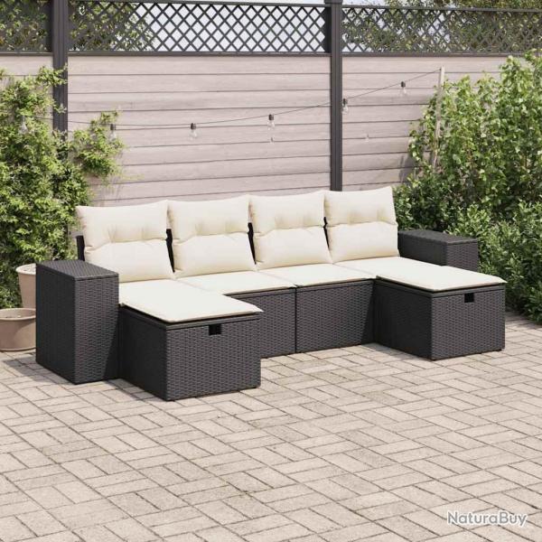 Salon de jardin 6 pcs avec coussins noir rsine tresse