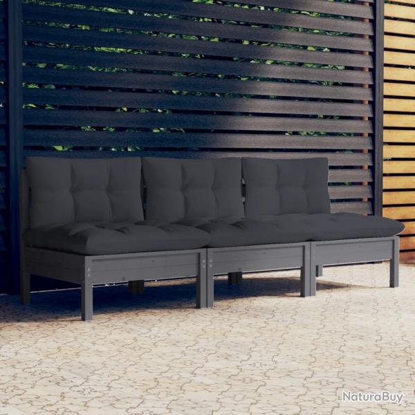 Canap 3 places de jardin avec coussins anthracite Bois de pin