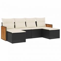 Salon de jardin 6 pcs avec coussins noir résine tressée