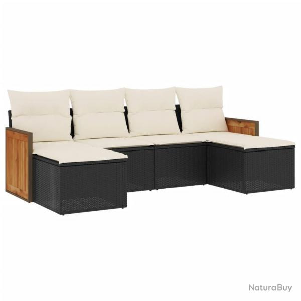 Salon de jardin 6 pcs avec coussins noir rsine tresse