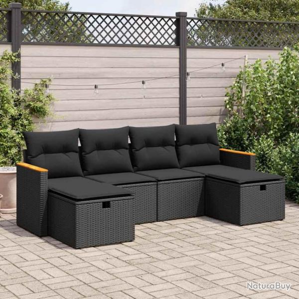 Salon de jardin 6 pcs avec coussins noir rsine tresse