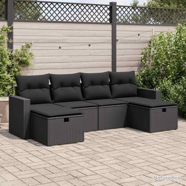 Salon de jardin 6 pcs avec coussins noir rsine tresse
