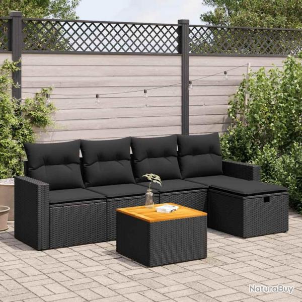 Salon de jardin 6 pcs avec coussins noir rsine tresse