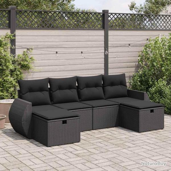 Salon de jardin 6 pcs avec coussins noir rsine tresse