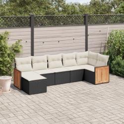 Salon de jardin 7 pcs avec coussins noir résine tressée