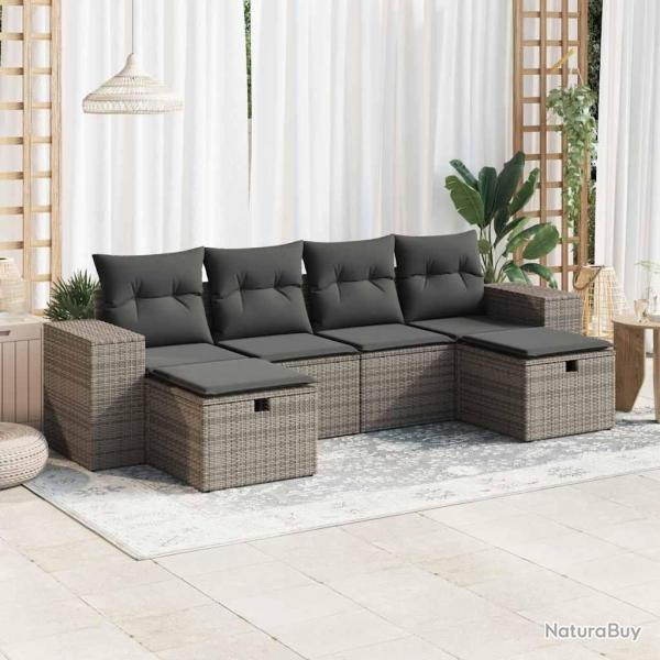 Salon de jardin 6 pcs avec coussins gris rsine tresse