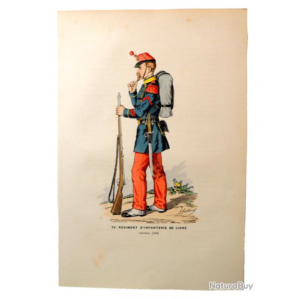 Lot de 20 lithographies couleurs costumes militaires. 76e rgiment 1894