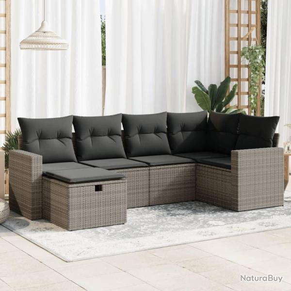 Salon de jardin 6 pcs avec coussins gris rsine tresse