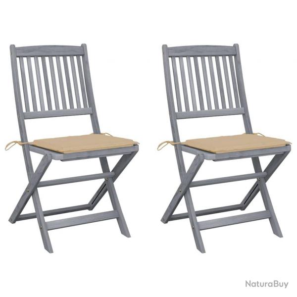 Chaises pliables d'extrieur lot de 2 et coussins Bois d'acacia