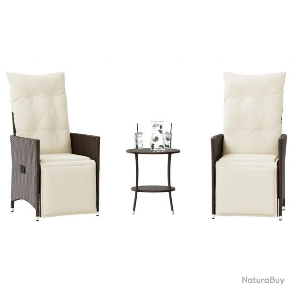 Ensemble de bistro 3 pcs avec coussins marron rsine tresse