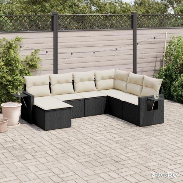 Salon de jardin 7 pcs avec coussins noir rsine tresse