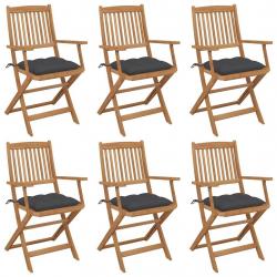 Chaises pliables de jardin lot de 6 avec coussins Bois d'acacia