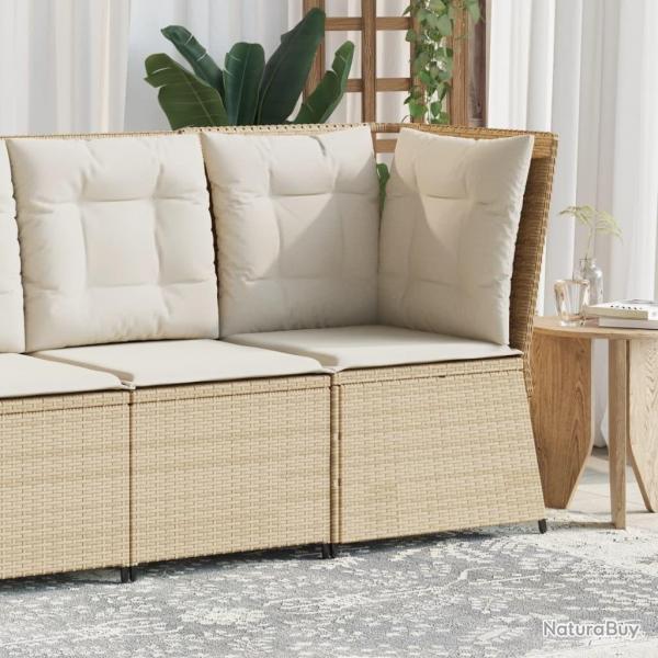 Canap d'angle de jardin avec coussins beige rsine tresse