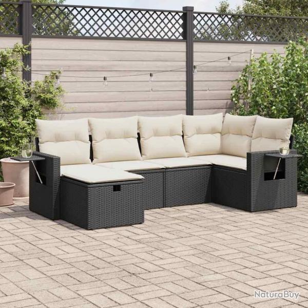 Salon de jardin 6 pcs avec coussins noir rsine tresse