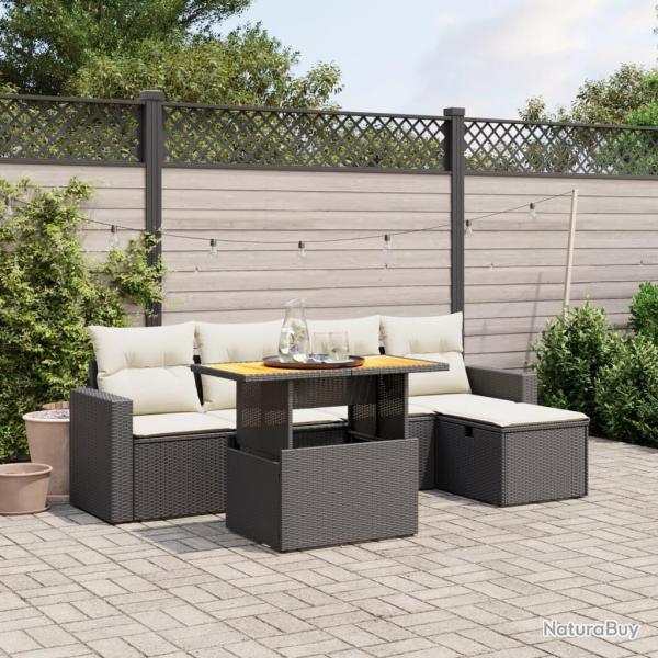 Salon de jardin 6 pcs avec coussins noir rsine tresse