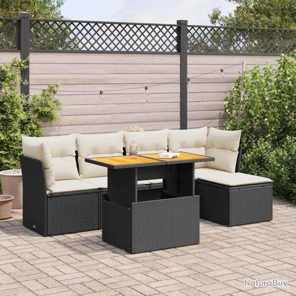 Salon de jardin 6 pcs avec coussins noir rsine tresse