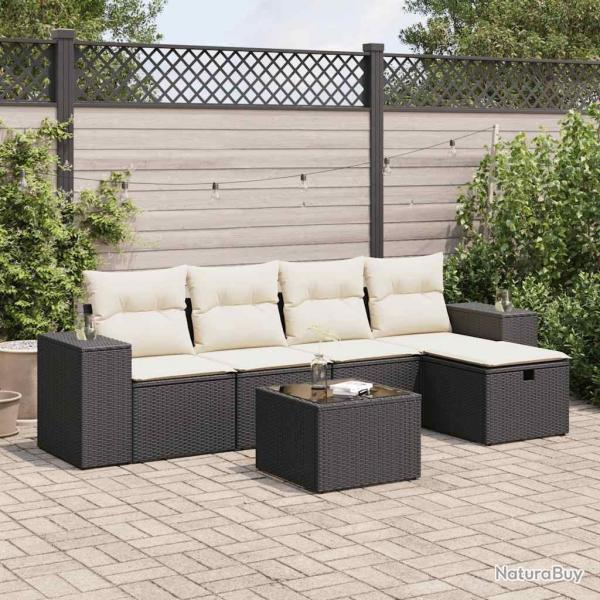 Salon de jardin 6 pcs avec coussins noir rsine tresse