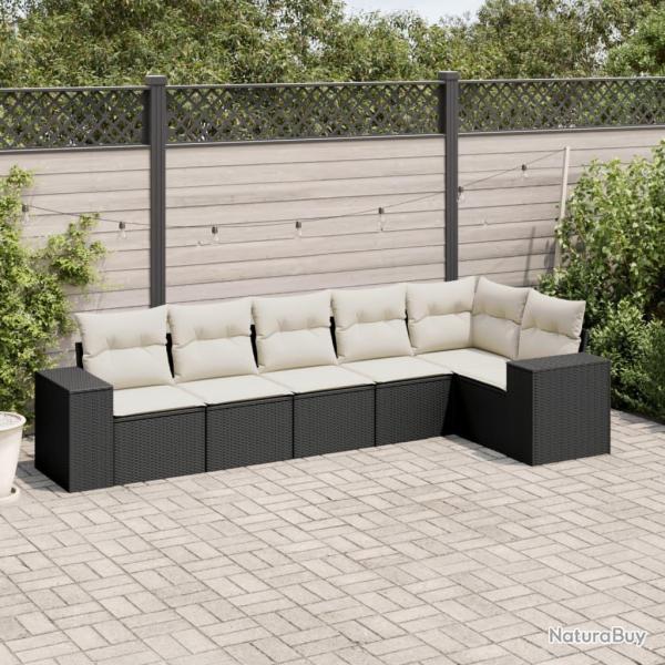 Salon de jardin 6 pcs avec coussins noir rsine tresse