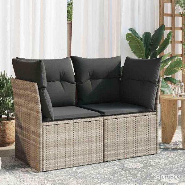 Canap de jardin 2 places et coussins gris clair rsine tresse