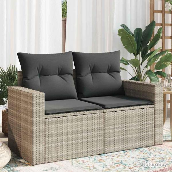 Canap de jardin 2 places et coussins gris clair rsine tresse