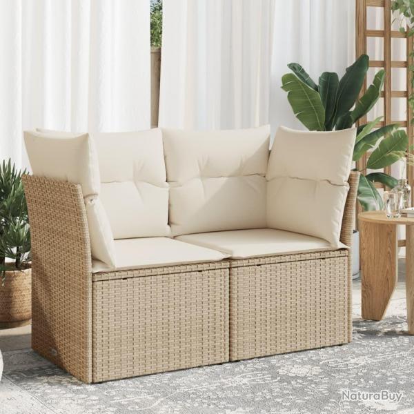 Canap de jardin avec coussins 2 places beige rsine tresse