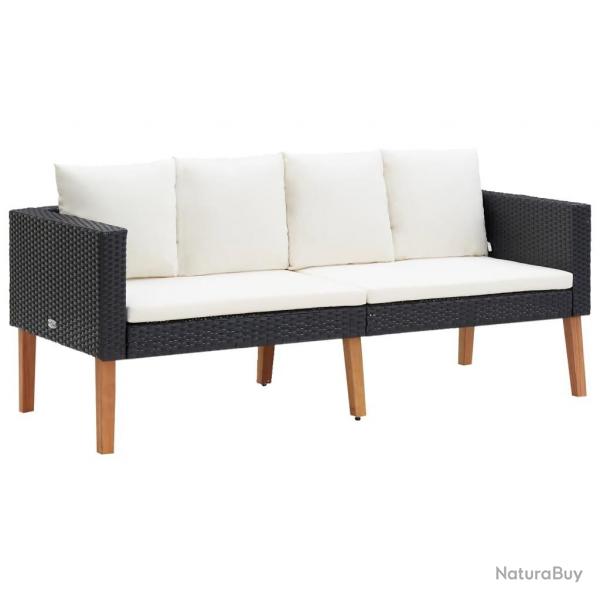 Canap de jardin  2 places avec coussins Rsine tresse Noir