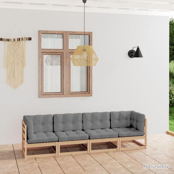 Canap 4 places de jardin avec coussins Bois de pin massif