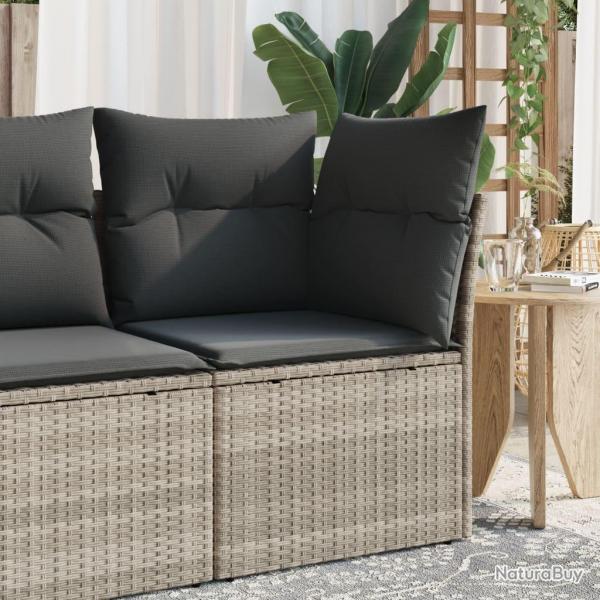 Canap d'angle de jardin et coussins gris clair rsine tresse