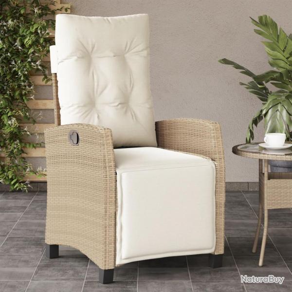 Chaise inclinable de jardin et repose-pied beige rsine tresse