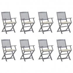 Chaises pliables d'extérieur lot de 8 et coussins Bois d'acacia