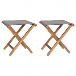 Chaises pliables lot de 2 Bois teck solide et tissu Gris foncé