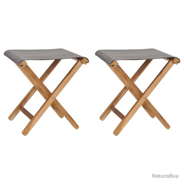 Chaises pliables lot de 2 Bois teck solide et tissu Gris fonc