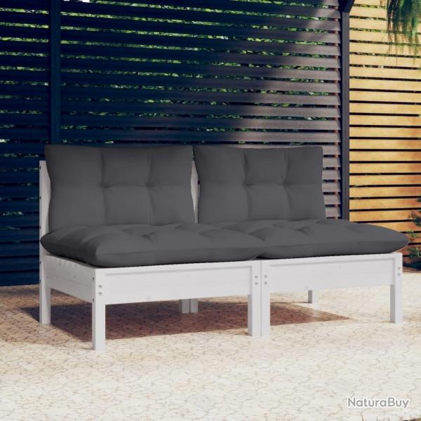 Canap 2 places de jardin avec coussins anthracite Bois de pin