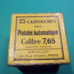 Boite avec 25 munitions 7,65 Browning ( 32 ACP) SFM époque années 30  neutralisées