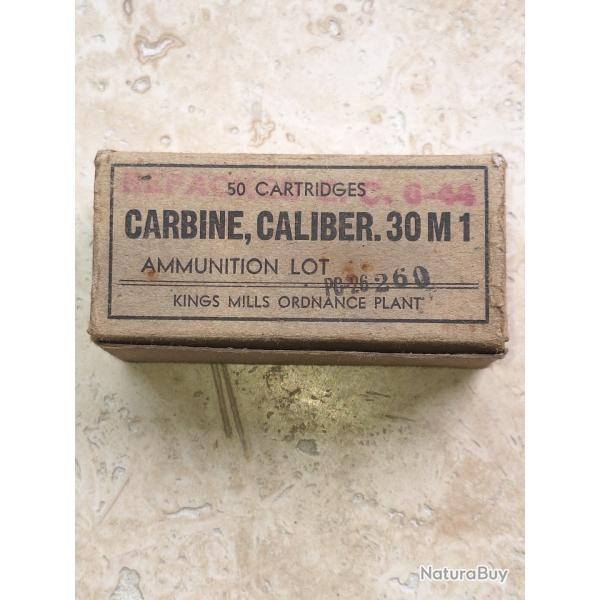 Boite de 50 munitions 30M1 2em GM date 06 44 neuve d epoque