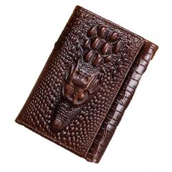 Portefeuille Homme en Cuir Véritable - Motif Crocodile Style Vintage Café