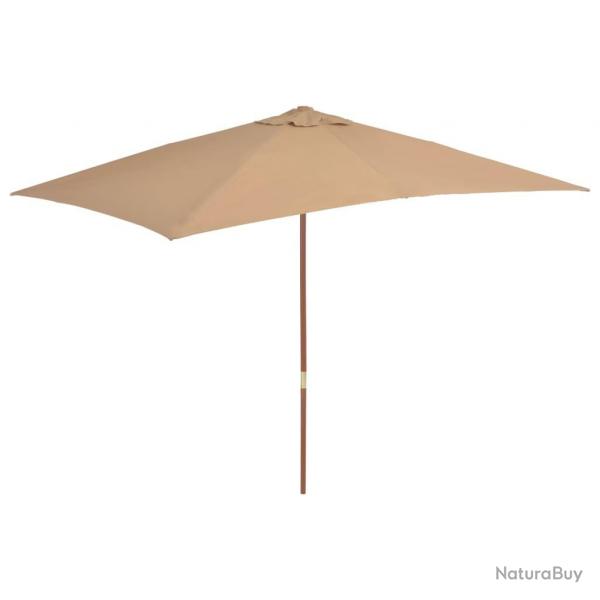 Parasol d'extrieur avec mt en bois 200 x 300 cm taupe
