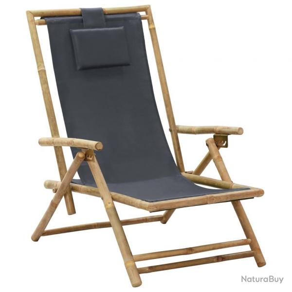 Chaise de relaxation inclinable Gris fonc Bambou et tissu