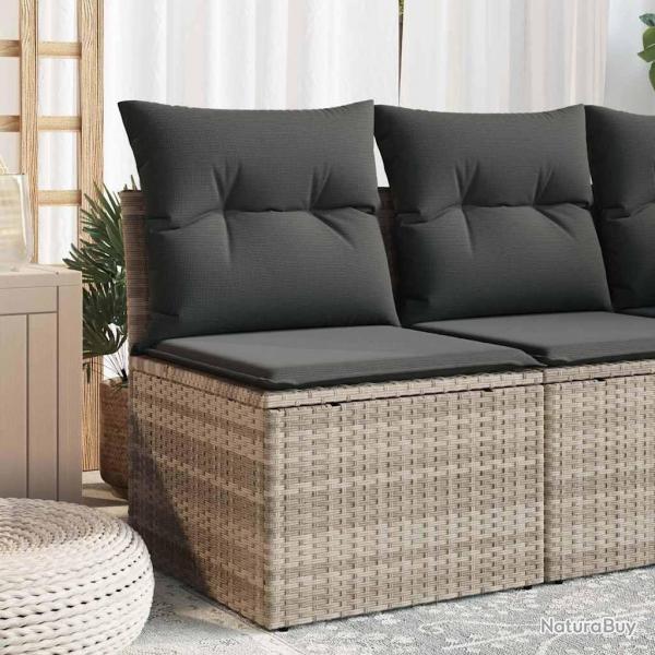 Chaise de jardin sans accoudoirs avec coussins gris clair rotin