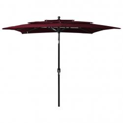 Parasol de jardin à 3 niveaux mât en aluminium rouge bordeaux