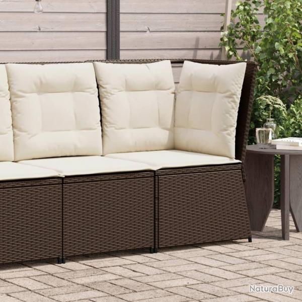 Canap d'angle de jardin avec coussins marron rsine tresse